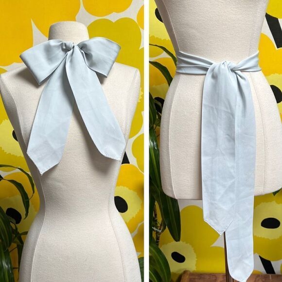 Vintage MCM 50s 60s Pale Gray Stone Thin Pussybow Ascot Scarf or Tie Waist Belt - Picture 1 of 8